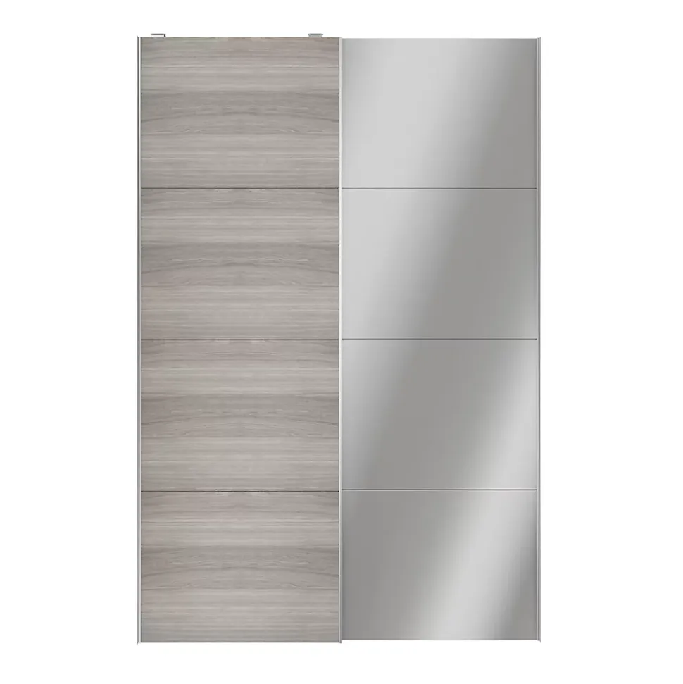 Portes de placard coulissantes 2 vantaux panneaux effet chêne grisé et miroir GoodHome Atomia H. 225 x L. 150 x ép. 5,5 cm