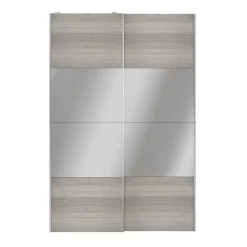 Portes de placard coulissantes 2 vantaux panneaux effet chêne grisé et miroir GoodHome Atomia H. 225 x L. 150 x ép. 5,5 cm