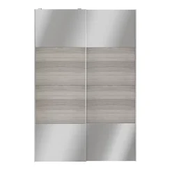 Portes de placard coulissantes 2 vantaux panneaux effet chêne grisé et miroir GoodHome Atomia H. 225 x L. 150 x ép. 5,5 cm