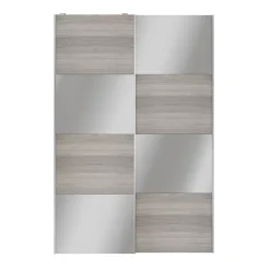 Portes de placard coulissantes 2 vantaux panneaux effet chêne grisé et miroir GoodHome Atomia H. 225 x L. 150 x ép. 5,5 cm