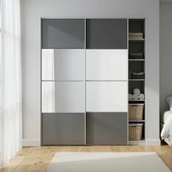 Portes de placard coulissantes 2 vantaux panneaux anthracite brillants et miroir GoodHome Atomia H. 225 x L. 150 x ép. 5,5 cm
