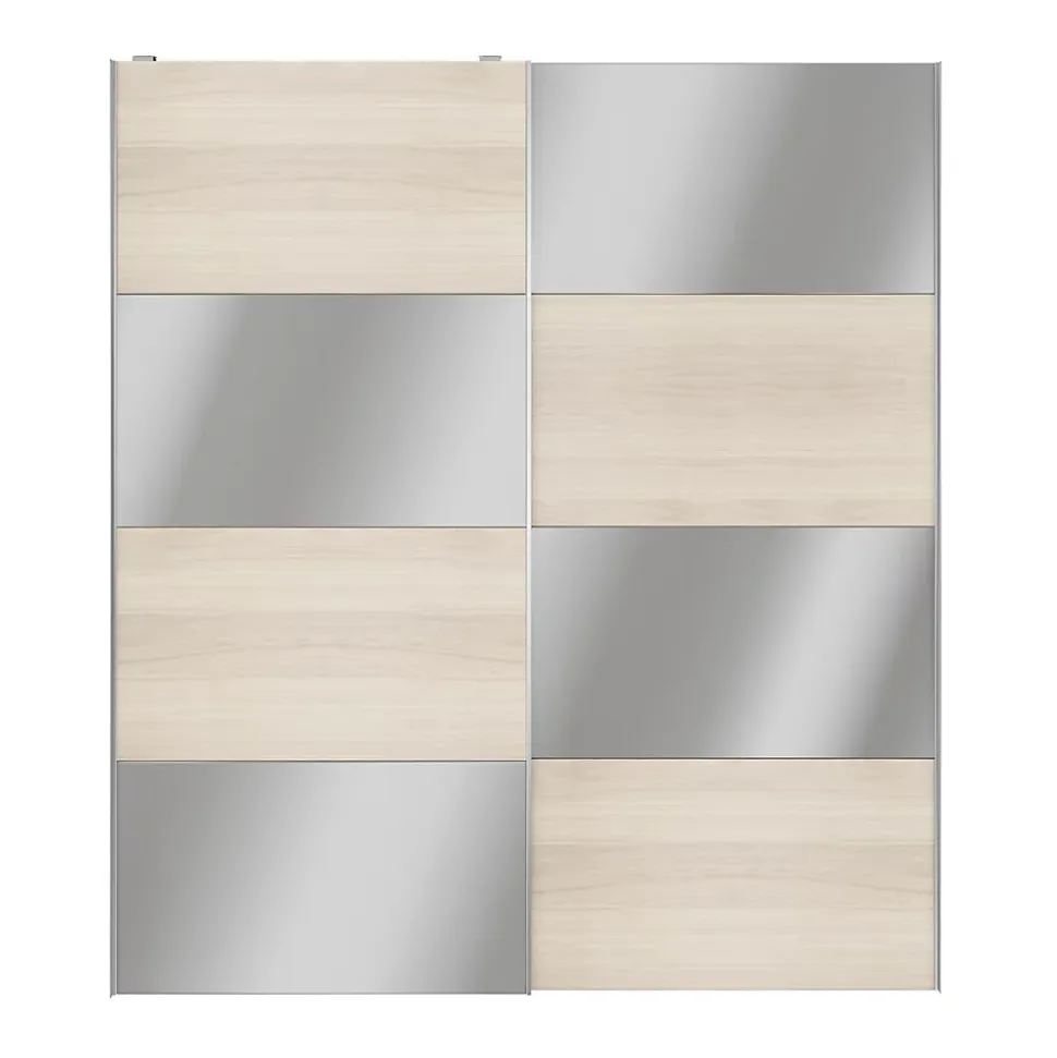 Portes de placard coulissantes 2 vantaux panneaux effet chêne et miroir GoodHome Atomia H. 225 x L. 200 x ép. 5,5 cm