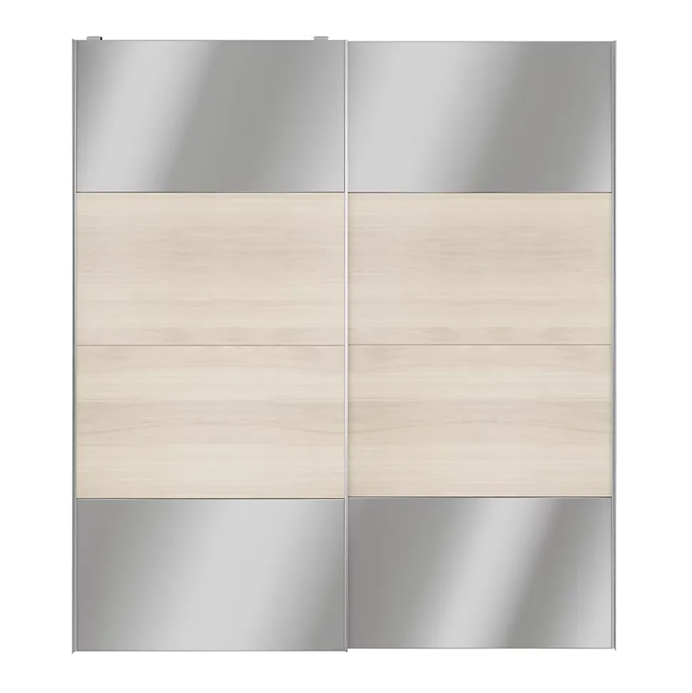 Portes de placard coulissantes 2 vantaux panneaux effet chêne et miroir GoodHome Atomia H. 225 x L. 200 x ép. 5,5 cm