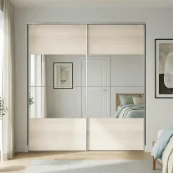 Portes de placard coulissantes 2 vantaux panneaux effet chêne et miroir GoodHome Atomia H. 225 x L. 200 x ép. 5,5 cm