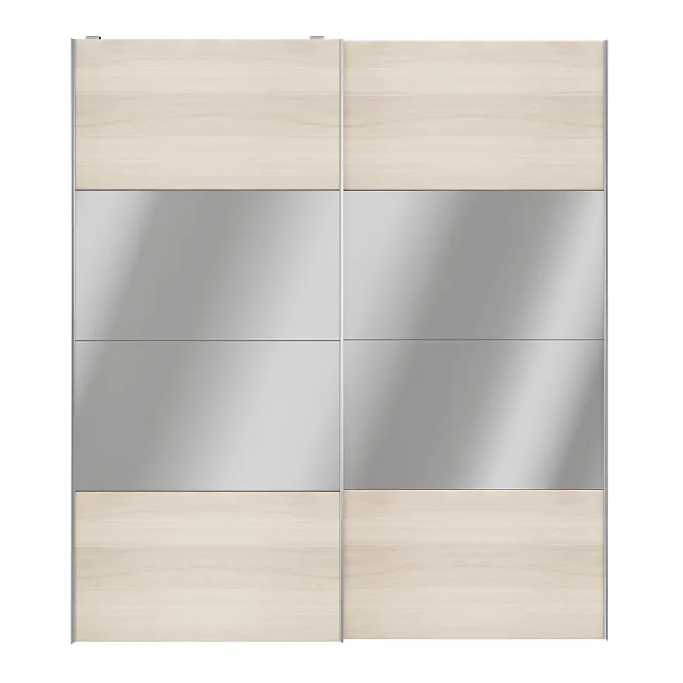 Portes de placard coulissantes 2 vantaux panneaux effet chêne et miroir GoodHome Atomia H. 225 x L. 200 x ép. 5,5 cm