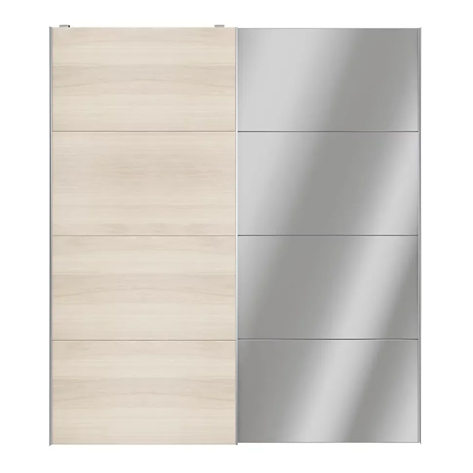 Portes de placard coulissantes 2 vantaux panneaux effet chêne et miroir GoodHome Atomia H. 225 x L. 200 x ép. 5,5 cm