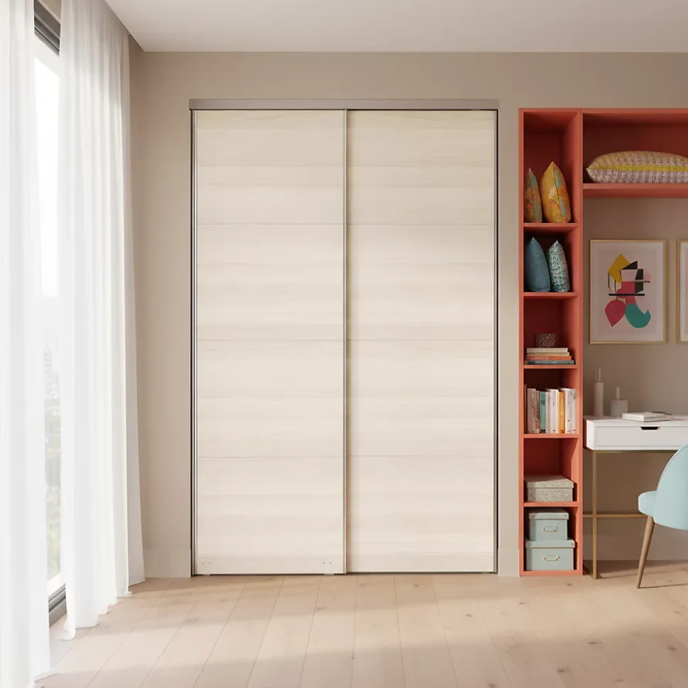Portes de placard coulissantes 2 vantaux panneaux effet chêne GoodHome Atomia H. 225 x L. 150 x ép. 5,5 cm