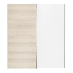 Portes de placard coulissantes 2 vantaux panneaux blancs et effet chêne GoodHome Atomia H. 225 x L. 200 x ép. 5,5 cm