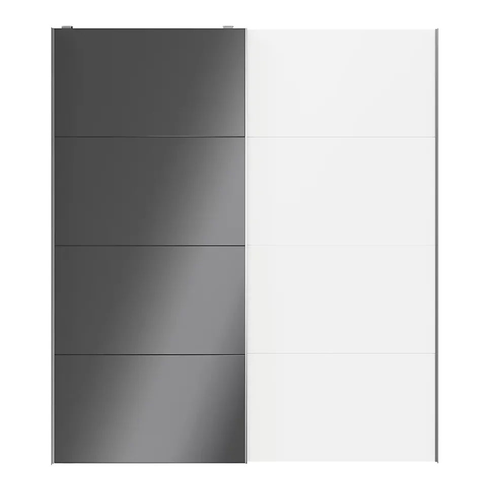 Portes de placard coulissantes 2 vantaux panneaux blancs et anthracite brillants GoodHome Atomia H. 225 x L. 200 x ép. 5,5 cm