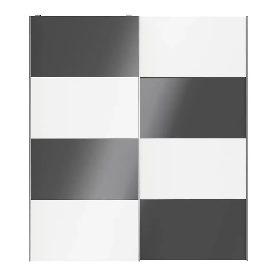 Portes de placard coulissantes 2 vantaux panneaux blancs et anthracite brillants GoodHome Atomia H. 225 x L. 200 x ép. 5,5 cm