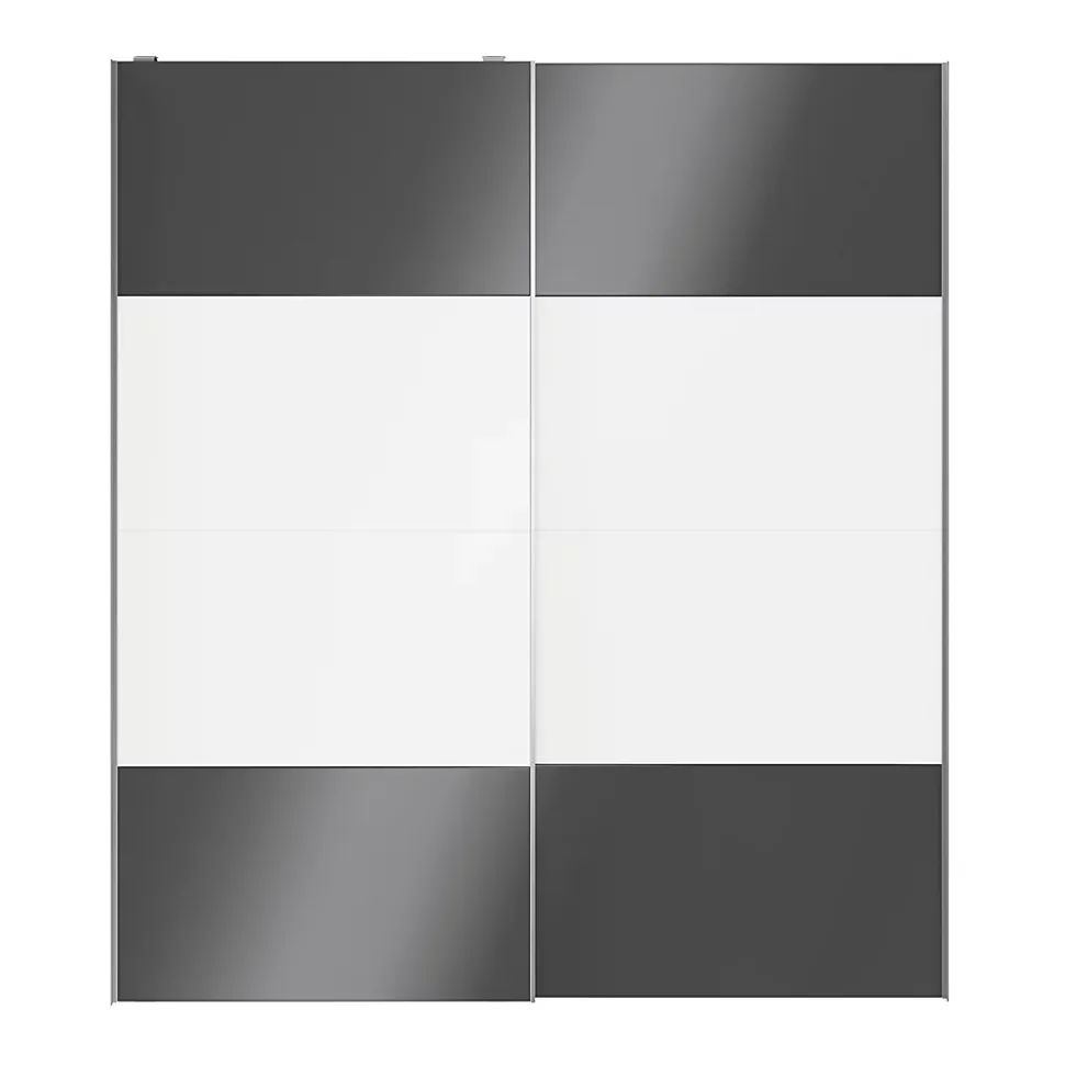 Portes de placard coulissantes 2 vantaux panneaux blancs et anthracite brillants GoodHome Atomia H. 225 x L. 200 x ép. 5,5 cm