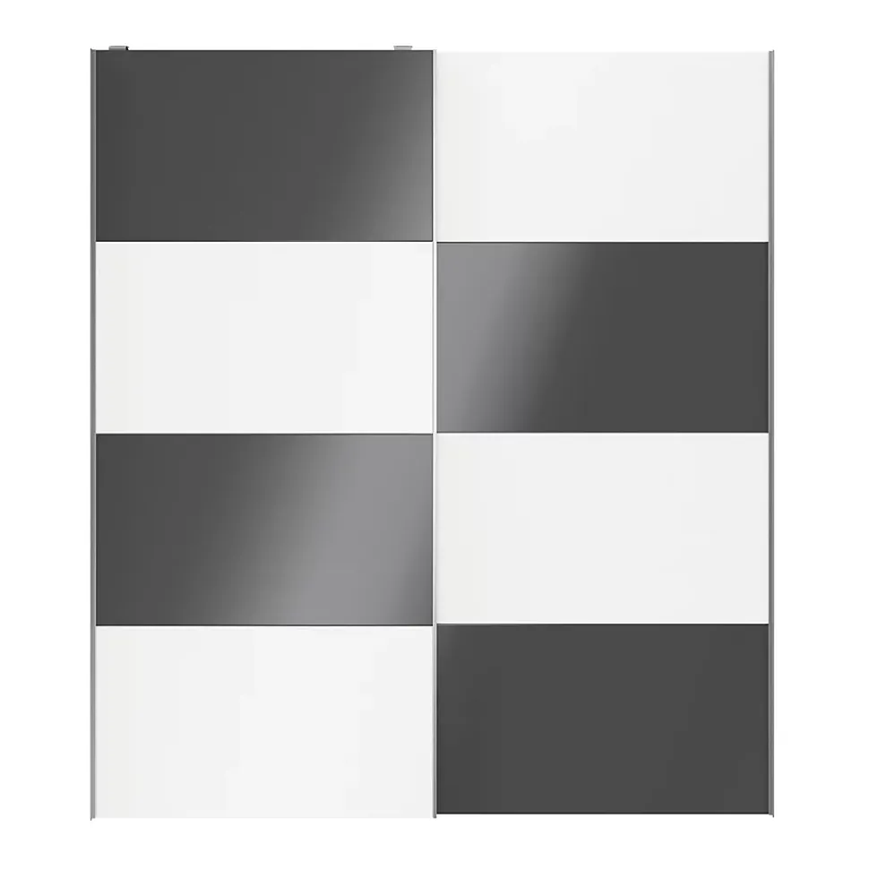 Portes de placard coulissantes 2 vantaux panneaux blancs et anthracite brillants GoodHome Atomia H. 225 x L. 200 x ép. 5,5 cm