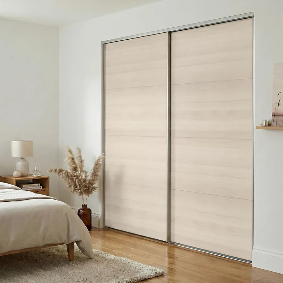 Portes de placard coulissantes 2 vantaux panneaux effet chêne GoodHome Atomia H. 225 x L. 200 x ép. 5,5 cm