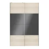 Portes de placard coulissantes 2 vantaux panneaux anthracite brillants et effet chêne GoodHome Atomia H. 225 x L. 150 x ép. 5,5 cm