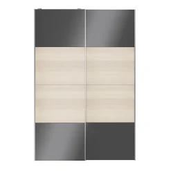 Portes de placard coulissantes 2 vantaux panneaux anthracite brillants et effet chêne GoodHome Atomia H. 225 x L. 150 x ép. 5,5 cm