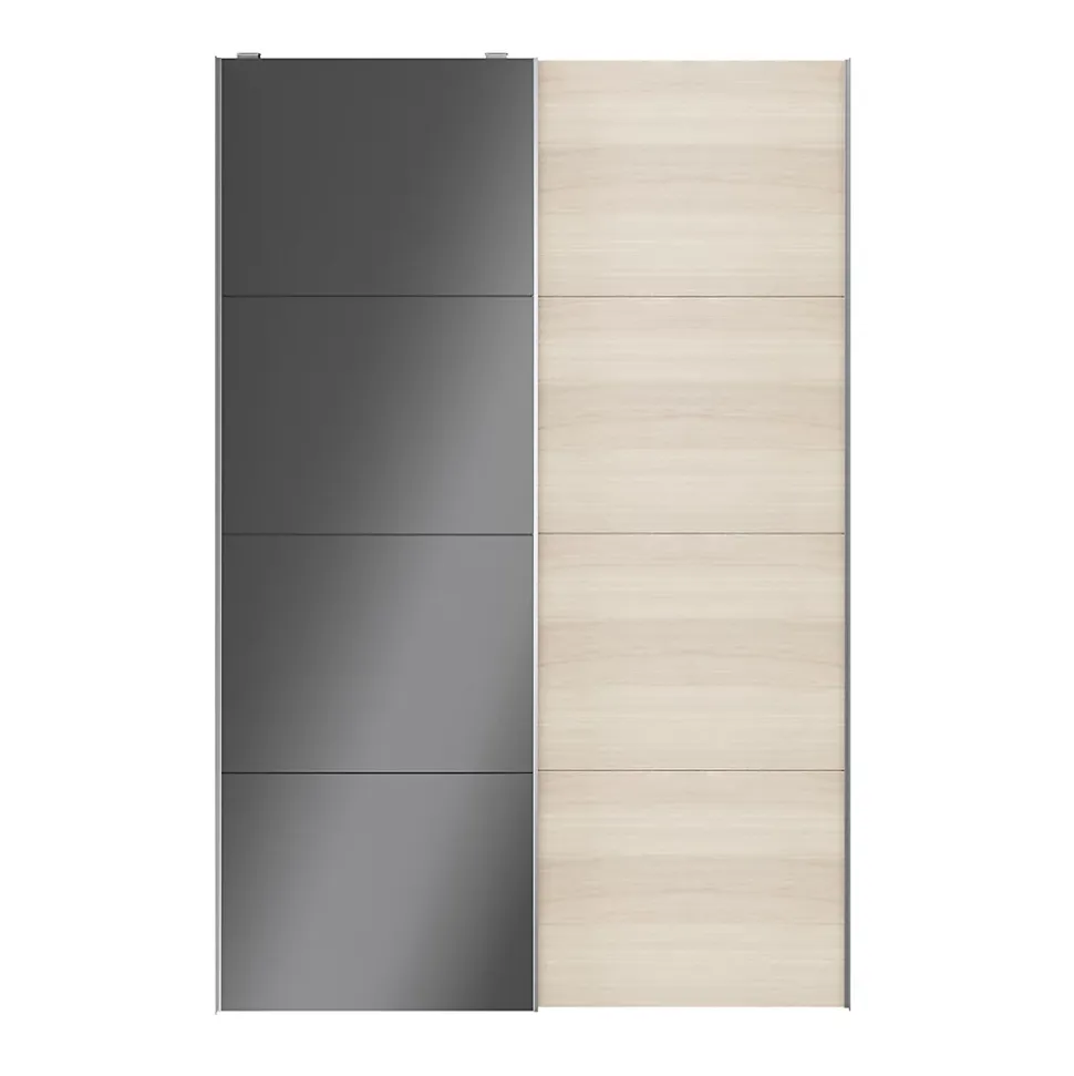 Portes de placard coulissantes 2 vantaux panneaux anthracite brillants et effet chêne GoodHome Atomia H. 225 x L. 150 x ép. 5,5 cm