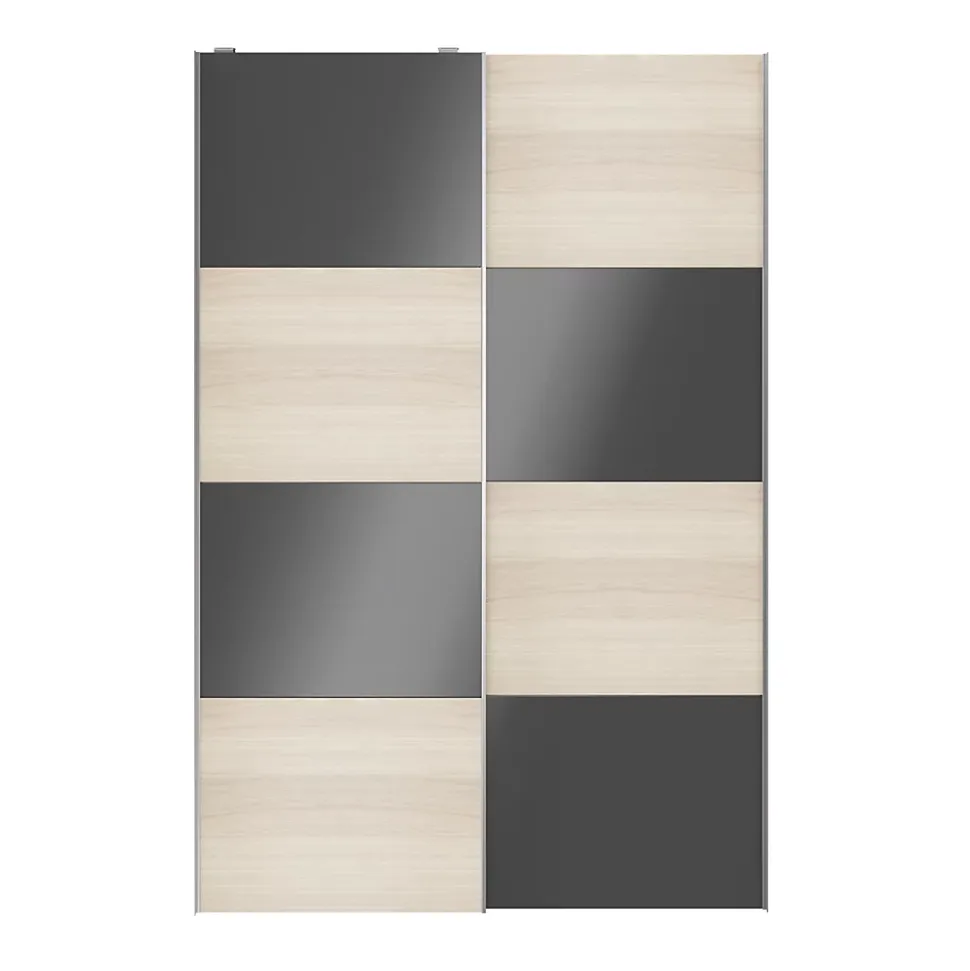 Portes de placard coulissantes 2 vantaux panneaux anthracite brillants et effet chêne GoodHome Atomia H. 225 x L. 150 x ép. 5,5 cm
