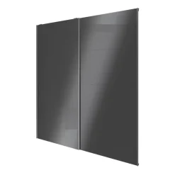 Portes de placard coulissantes 2 vantaux panneaux anthracite brillants GoodHome Atomia H. 225 x L. 200 x ép. 5,5 cm