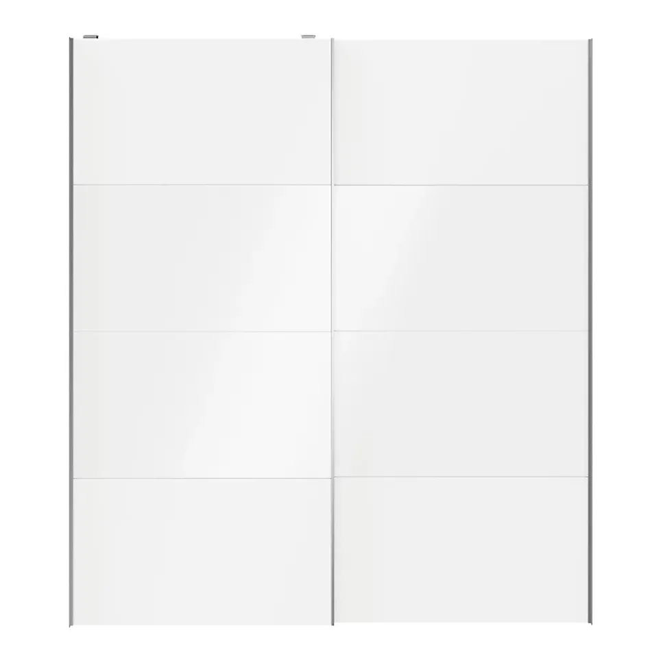 Portes de placard coulissantes 2 vantaux panneaux blancs et blancs brillants GoodHome Atomia H. 225 x L. 200 x ép. 5,5 cm