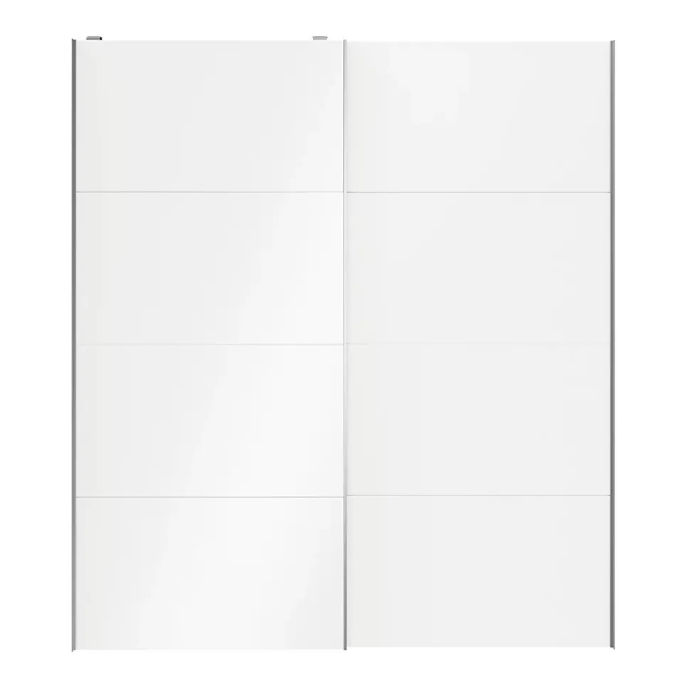 Portes de placard coulissantes 2 vantaux panneaux blancs et blancs brillants GoodHome Atomia H. 225 x L. 200 x ép. 5,5 cm