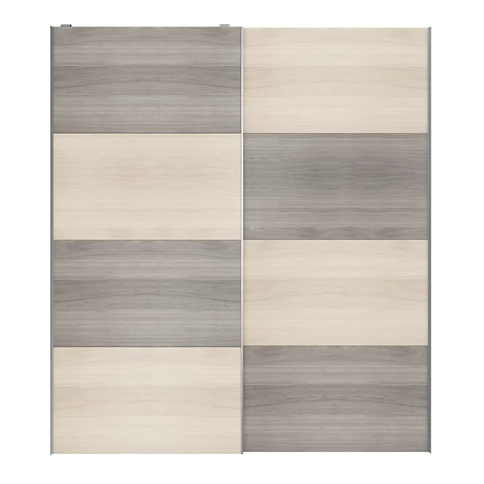 Portes de placard coulissantes 2 vantaux panneaux effet chêne et chêne grisé GoodHome Atomia H. 225 x L. 200 x ép. 5,5 cm