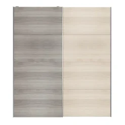 Portes de placard coulissantes 2 vantaux panneaux effet chêne et chêne grisé GoodHome Atomia H. 225 x L. 200 x ép. 5,5 cm