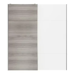 Portes de placard coulissantes 2 vantaux panneaux blancs et effet chêne grisé GoodHome Atomia H. 225 x L. 200 x ép. 5,5 cm