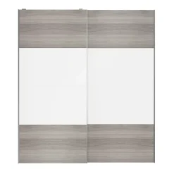 Portes de placard coulissantes 2 vantaux panneaux blancs et effet chêne grisé GoodHome Atomia H. 225 x L. 200 x ép. 5,5 cm