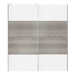 Portes de placard coulissantes 2 vantaux panneaux blancs et effet chêne grisé GoodHome Atomia H. 225 x L. 200 x ép. 5,5 cm