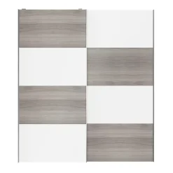 Portes de placard coulissantes 2 vantaux panneaux blancs et effet chêne grisé GoodHome Atomia H. 225 x L. 200 x ép. 5,5 cm