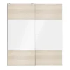 Portes de placard coulissantes 2 vantaux panneaux blancs brillants et effet chêne GoodHome Atomia H. 225 x L. 200 x ép. 5,5 cm