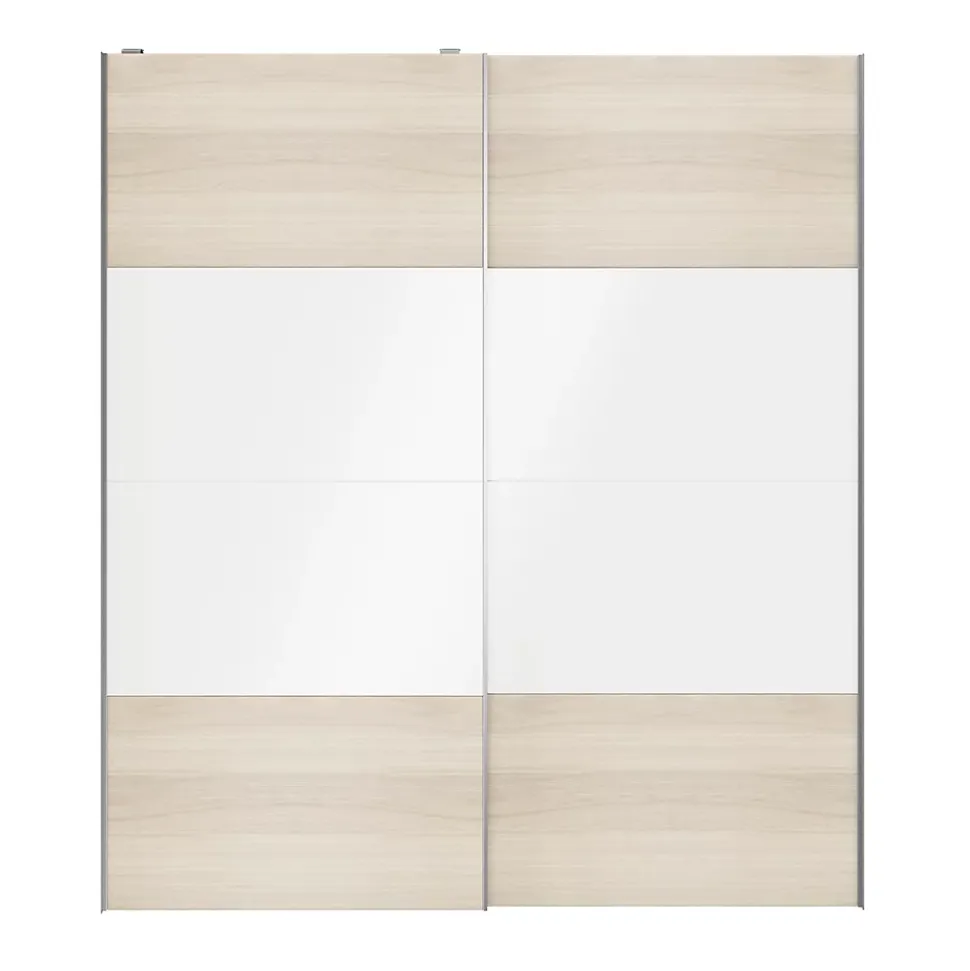 Portes de placard coulissantes 2 vantaux panneaux blancs brillants et effet chêne GoodHome Atomia H. 225 x L. 200 x ép. 5,5 cm