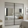 Portes de placard coulissantes 2 vantaux panneaux effet chêne grisé et miroir GoodHome Atomia H. 225 x L. 200 x ép. 5,5 cm