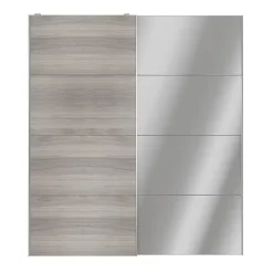 Portes de placard coulissantes 2 vantaux panneaux effet chêne grisé et miroir GoodHome Atomia H. 225 x L. 200 x ép. 5,5 cm
