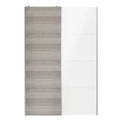 Portes de placard coulissantes 2 vantaux panneaux blancs brillants et effet chêne grisé GoodHome Atomia H. 225 x L. 150 x ép. 5,5 cm