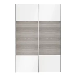 Portes de placard coulissantes 2 vantaux panneaux blancs brillants et effet chêne grisé GoodHome Atomia H. 225 x L. 150 x ép. 5,5 cm