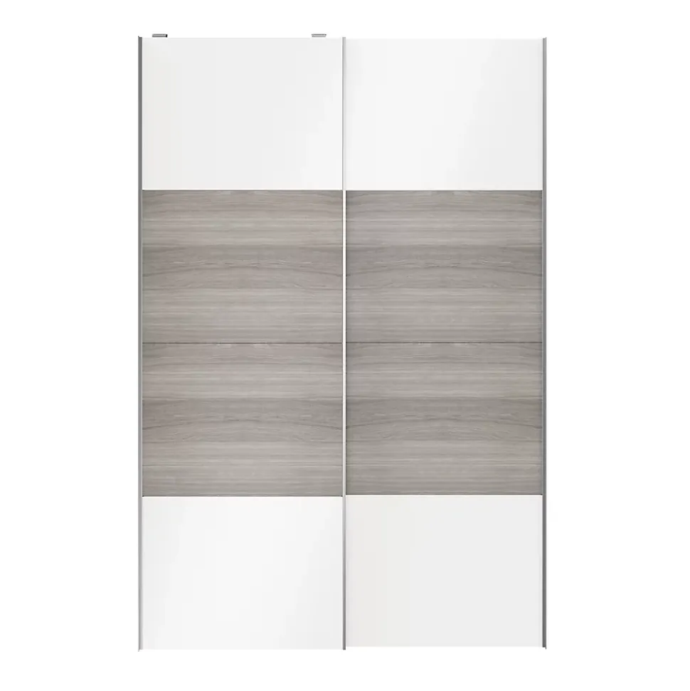 Portes de placard coulissantes 2 vantaux panneaux blancs brillants et effet chêne grisé GoodHome Atomia H. 225 x L. 150 x ép. 5,5 cm