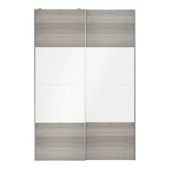 Portes de placard coulissantes 2 vantaux panneaux blancs brillants et effet chêne grisé GoodHome Atomia H. 225 x L. 150 x ép. 5,5 cm