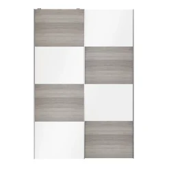 Portes de placard coulissantes 2 vantaux panneaux blancs brillants et effet chêne grisé GoodHome Atomia H. 225 x L. 150 x ép. 5,5 cm