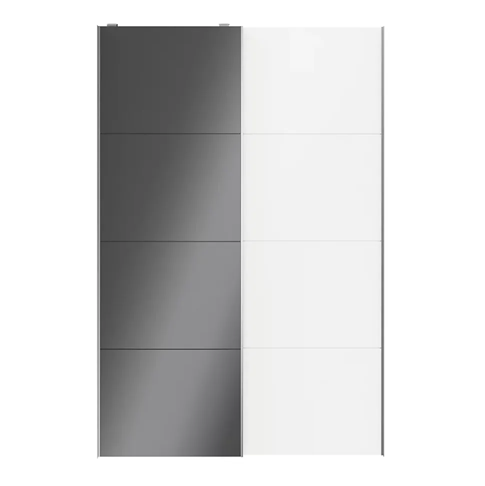 Portes de placard coulissantes 2 vantaux panneaux blancs et anthracite brillants GoodHome Atomia H. 225 x L. 150 x ép. 5,5 cm