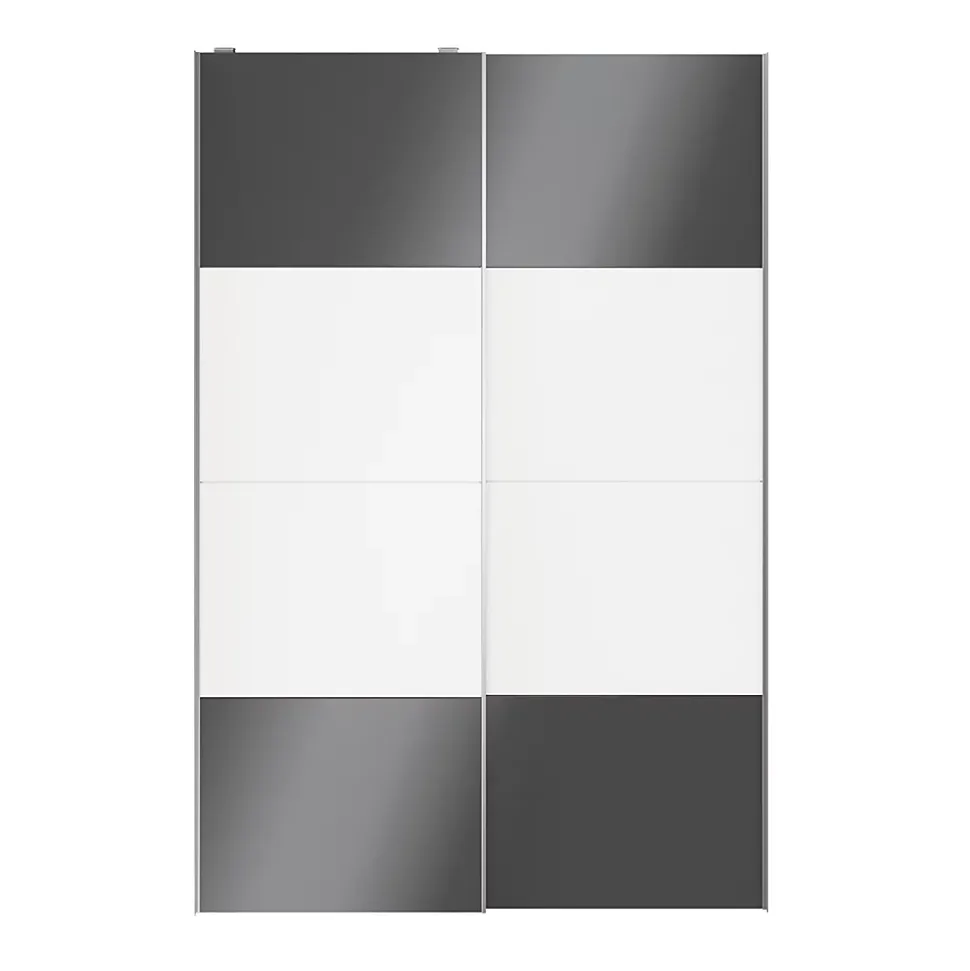 Portes de placard coulissantes 2 vantaux panneaux blancs et anthracite brillants GoodHome Atomia H. 225 x L. 150 x ép. 5,5 cm