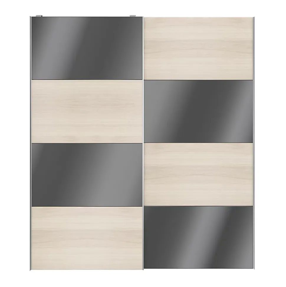 Portes de placard coulissantes 2 vantaux panneaux anthracite brillants et effet chêne GoodHome Atomia H. 225 x L. 200 x ép. 5,5 cm