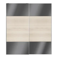 Portes de placard coulissantes 2 vantaux panneaux anthracite brillants et effet chêne GoodHome Atomia H. 225 x L. 200 x ép. 5,5 cm