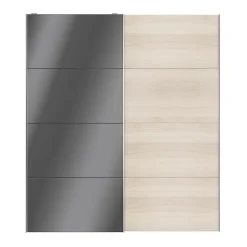 Portes de placard coulissantes 2 vantaux panneaux anthracite brillants et effet chêne GoodHome Atomia H. 225 x L. 200 x ép. 5,5 cm