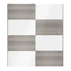 Portes de placard coulissantes 2 vantaux panneaux blancs brillants et effet chêne grisé GoodHome Atomia H. 225 x L. 200 x ép. 5,5 cm