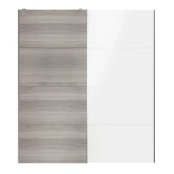 Portes de placard coulissantes 2 vantaux panneaux blancs brillants et effet chêne grisé GoodHome Atomia H. 225 x L. 200 x ép. 5,5 cm