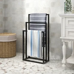 Porte-serviettes sur pied 3 niveaux pour salle de bain et extérieur, étendoir à serviettes de piscine grand format