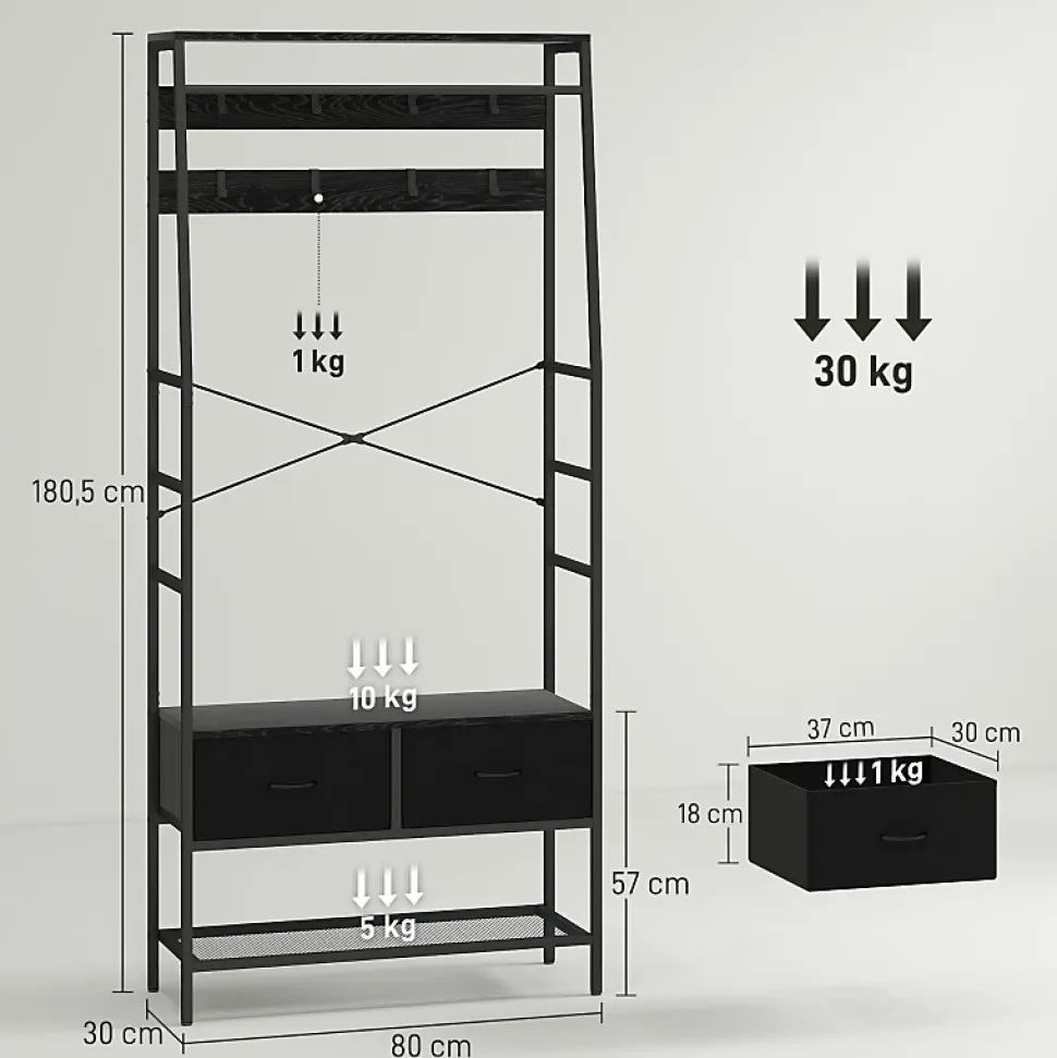 Porte-vêtements Avec Anti-renversement - 8 Cintres, 2 Tiroirs Tissu, Range-chaussures