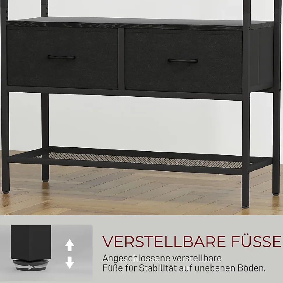 Porte-vêtements Avec Anti-renversement - 8 Cintres, 2 Tiroirs Tissu, Range-chaussures
