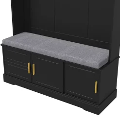 Porte-vêtements Avec Banc à Chaussures - 6 Cintres Triples - 120x40x191 Cm - Noir